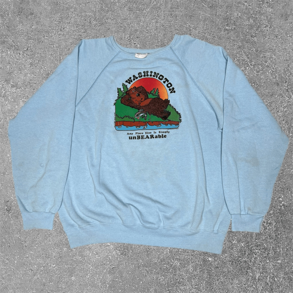 American Vintage 80s Washington State Bear Funny Sweatshirt Hanes Oversized